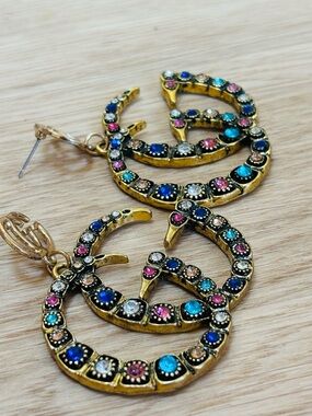 Gucci Style GG Hoop Earrings | Multicolor Rhinestones | Gold Tone | Statement